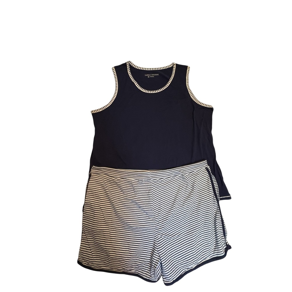 Carole Hochman Pajama Set Womens XXL Blue Striped Tank Shorts Lounge Sleepwear